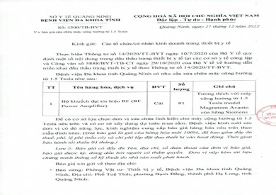 Thông báo báo giá sửa chữa máy cộng hưởng từ 1.5 (4300)