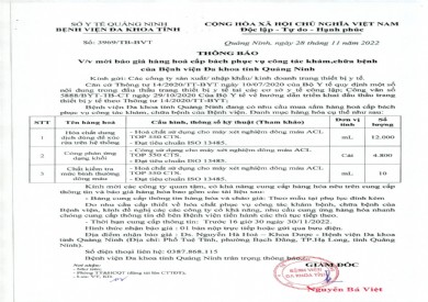Thông báo mời báo giá hàng hóa cấp bách phục vụ công tác khám, chữa bệnh của Bệnh viện Đa khoa tỉnh Quảng Ninh (3969)
