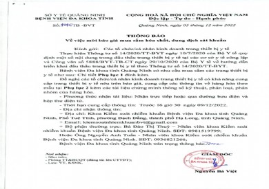 Thông báo mời báo giá mua sắm hóa chất, dung dịch sát khuẩn (4045)