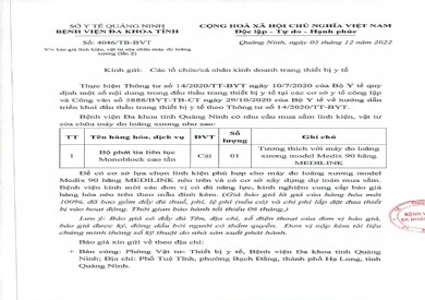 Thông báo báo giá linh kiện, vật tư sửa chữa máy đo loãng xương lần 2 (4046)