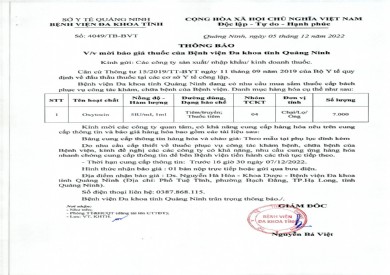 Thông báo mời báo giá thuốc của Bệnh viện Đa khoa tỉnh Quảng Ninh (4049)