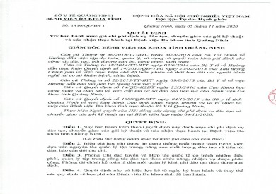 Quyết định v/v ban hanh mức giá chi phí dịch vụ đào tạo, chuyển giao các gói kỹ thuật và xác nhận thực hành