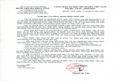 Kết quả khảo sát hài lòng người bệnh; đánh giá chất lượng bệnh viện năm 2021