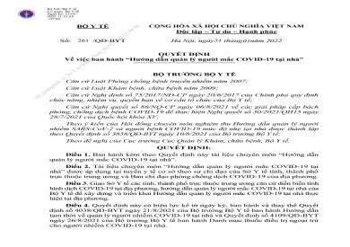 Quyết định ''Hướng dẫn quản lý người mắc Covid-19 tại nhà'' của Bộ Y tế