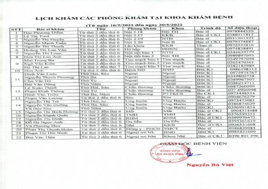 Danh sách lịch khám tại Khoa khám bệnh và Khoa khám chữa bệnh theo Yêu cầu của Bệnh viện Đa khoa tỉnh Quảng Ninh