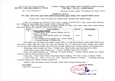 Thông báo về việc mời báo giá thú nhồi bông làm quà tặng cho người hiến máu