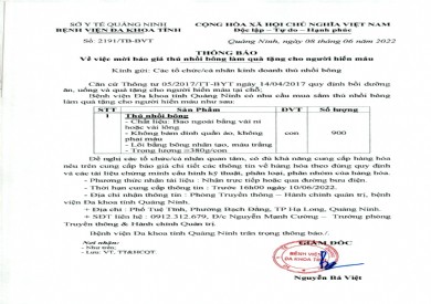 Thông báo về việc mời báo giá thú nhồi bông làm quà tặng cho người hiến máu (Thông báo số 2191/TB-BVT)