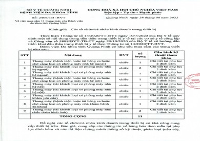 Thông báo về việc mua sắm 11 thang máy của Bệnh viện Đa khoa tỉnh Quảng Ninh (Thông báo số 2406/TB-BVT)