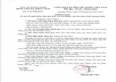 Thông báo về việc đề nghị thẩm định giá Khí y tế của Bệnh viện Đa khoa tỉnh Quảng Ninh (Số 2126/TB-BVT)