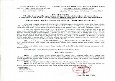 Quyết định về hướng dẫn quy trình khám bệnh, chữa bệnh chuyên khoa Chẩn đoán hình ảnh, Tâm thần tại Bệnh viện ĐK tỉnh QN