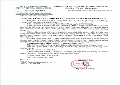 Thông báo kết quả lựa chọn đơn vị thiết kế, lắp đặt, thi công và trang bị băng rôn, banner, biển chỉ dẫn cho bệnh viện (Số 2715/TB-BVT)