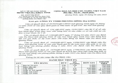 Thông báo lựa chọn Nhà cung ứng giấy in và các loại hàng VPP cho bệnh viện (Thông báo số 2297/TB-BVT)
