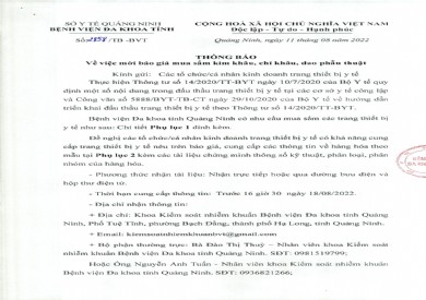 Thông báo mời báo giá mua sắm kim khâu, chỉ khâu, dao phẫu thuật (Số 2858/Tb-BVT)