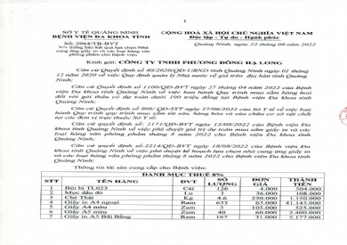 Thông báo kết quả lựa chọn nhà cung ứng giấy in và các loại hàng VPP cho bệnh viện (Thông báo số 2964/TB-BVT)