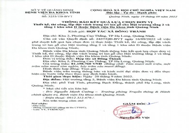 Thông báo kết quả lựa chọn đơn vị thiết kế, thi công, lắp đặt vách trang trí (Số 3253/TB-BVT)