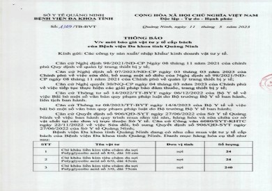 Thông báo mời báo giá vật tư y tế cấp bách (1309)