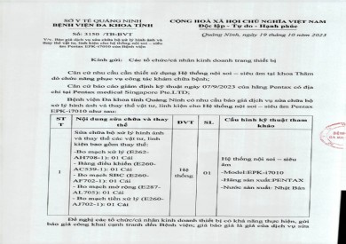Báo giá dịch vụ sửa chữa bộ xử lý hình ảnh và thay thế vật tư (3150)