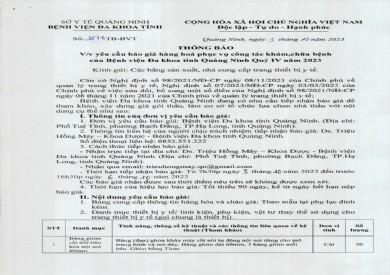 Thông báo yêu cầu báo giá hàng hoá phục vụ công tác khám chữa bệnh (2871)