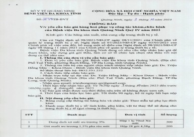 Thông báo yêu cầu báo giá hàng hoá phục vụ công tác khám chữa bệnh (2874)