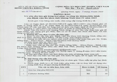 Thông báo yêu cầu báo giá hàng hoá phục vụ công tác khám chữa bệnh (2876)