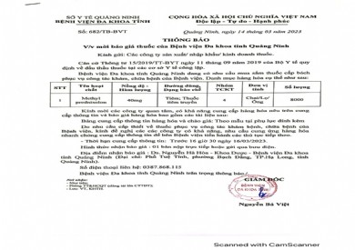Thông báo mời báo giá thuốc của bệnh viện (682)