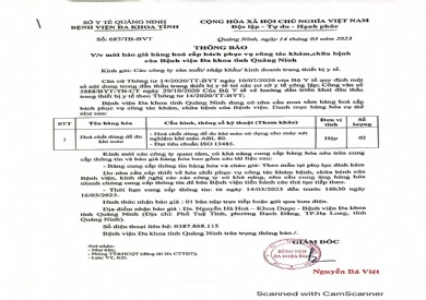Thông báo mời báo giá hàng hoá cấp bách phục vụ công tác khám chữa bệnh (687)