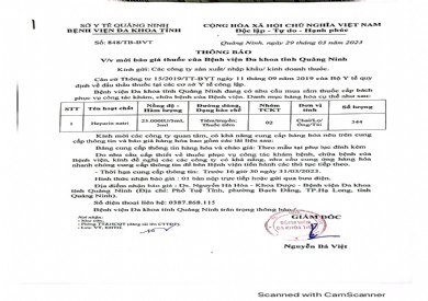 Thông báo mời báo giá thuốc của bệnh viện (848)