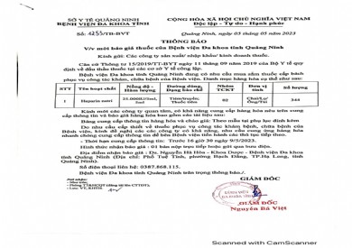 Thông báo mời báo giá thuốc của bệnh viện (1253)