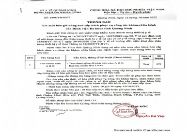 Thông báo yêu cầu báo giá hàng hoá phục vụ công tác khám chữa bệnh (3498)