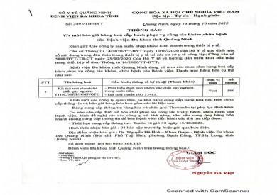 Thông báo yêu cầu báo giá hàng hoá phục vụ công tác khám chữa bệnh (3497)