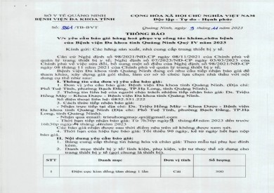 Mời báo giá hàng hoá phục vụ công tác khám chữa bệnh (3361)