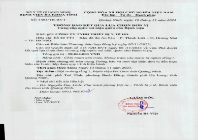 Thông báo kết quả lựa chọn đơn vị (3403)