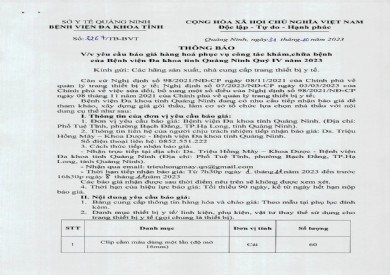 Mời báo giá hàng hoá phục vụ công tác khám chữa bệnh (3267)