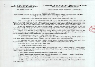 Mời báo giá Hoá chất và vật tư dùng để thực hiện xét nghiệm (3282)