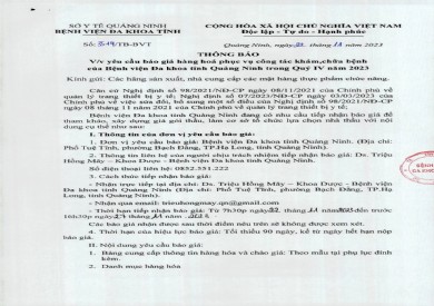 Mời báo giá hàng hoá phục vụ công tác khám chữa bệnh (3514)