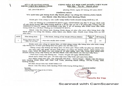 Mời báo giá hàng hoá cấp bách phục vụ công tác khám, chữa bệnh (294)
