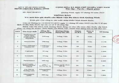Mời báo giá thuốc của bệnh viện (964)