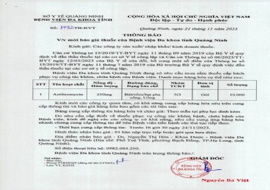 Mời báo giá thuốc của bệnh viện (3492)