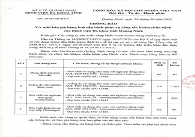 Mời báo giá hàng hoá cấp bách phục vụ công tác khám chữa bệnh (2978)