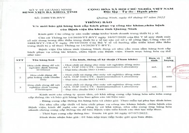 Mời báo giá hàng hoá cấp bách phục vụ công tác khám chữa bệnh (2488)