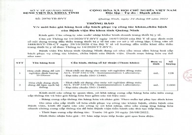 Mời báo giá hàng hoá cấp bách phục vụ công tác khám chữa bệnh (2976)