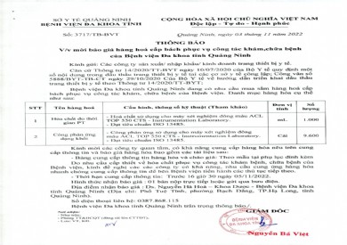 Mời báo giá hàng hoá cấp bách phục vụ công tác khám chữa bệnh (3717)