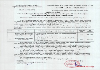 Mời báo giá hàng hoá cấp bách phục vụ công tác khám chữa bệnh (1742)