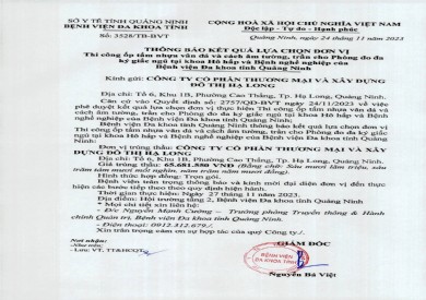 Thông báo kết quả lựa chọn đơn vị (3528)