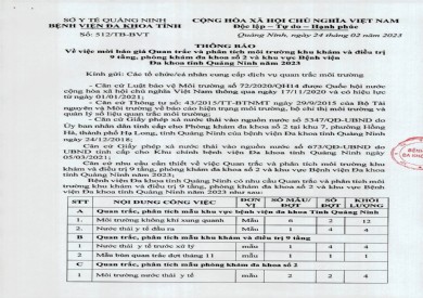 Mời báo giá quan trắc và phân tích môi trường khu khám và điều trị 9 tầng, phòng khám đa khoa số 2 (512)