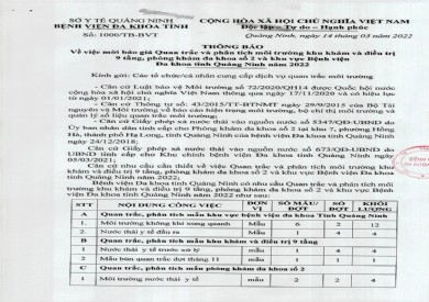 Thông báo mời báo giá Quan trắc và phân tích môi trường (1000)
