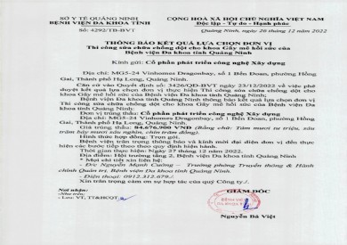 Thông báo kết quả lựa chọn đơn vị (4292)