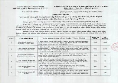 Thông báo mời báo giá hàng hóa cấp bách phục vụ công tác khám, chữa bệnh của Bệnh viện Đa khoa tỉnh Quảng Ninh (40)