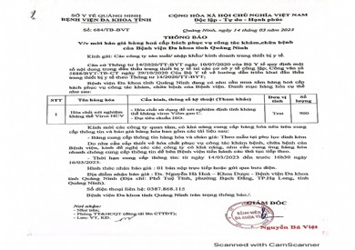 Mời báo giá hàng hoá cấp bách phục vụ công tác khám chữa bệnh (684)