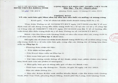 Thông báo mời báo giá mua sắm bộ dẫn lưu não thất và miếng vá màng cứng (148)